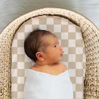 The Peanutshell Cheerful Check Cotton Jersey 4 Pack Bassinet Sheets