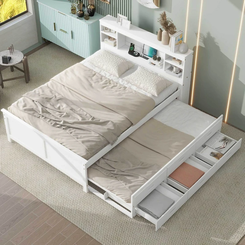 Streamdale Twin Platform Bed with Storage, Usb, Trundle, and Drawers