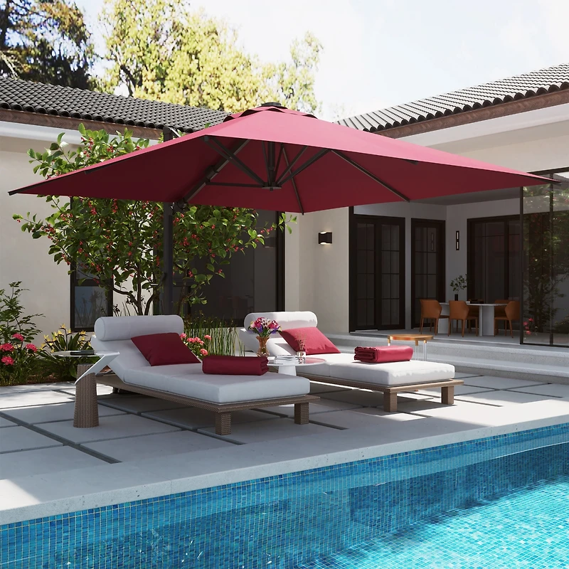Mondawe 120" Square Cantilever Umbrella with Detachable Led Atmosphere Light and Bluetooth Player, w/ Weight Base Included