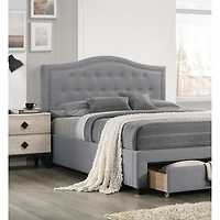 Streamdale Light Grey Twin Bed with Drawer Storage & Button Tufted Headboard