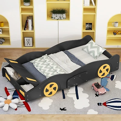 Streamdale Blue & Yellow Race Car Platform Bed with Storage