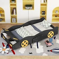 Streamdale Blue & Yellow Race Car Platform Bed with Storage