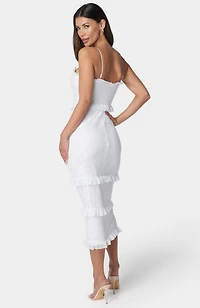 Bebe Women's Lace Maxi with Ruffle Dress