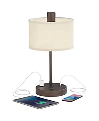 Colby Modern Desk Table Lamp with Usb and Ac Power Outlet in Base 21" High Bronze Metal Linen Uno Fitter Drum Shade for Living Room Bedroom House Beds