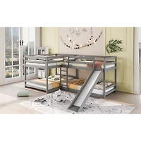 Streamdale Full And Twin L-Shaped Bunk Bed With Slide Short Ladder
