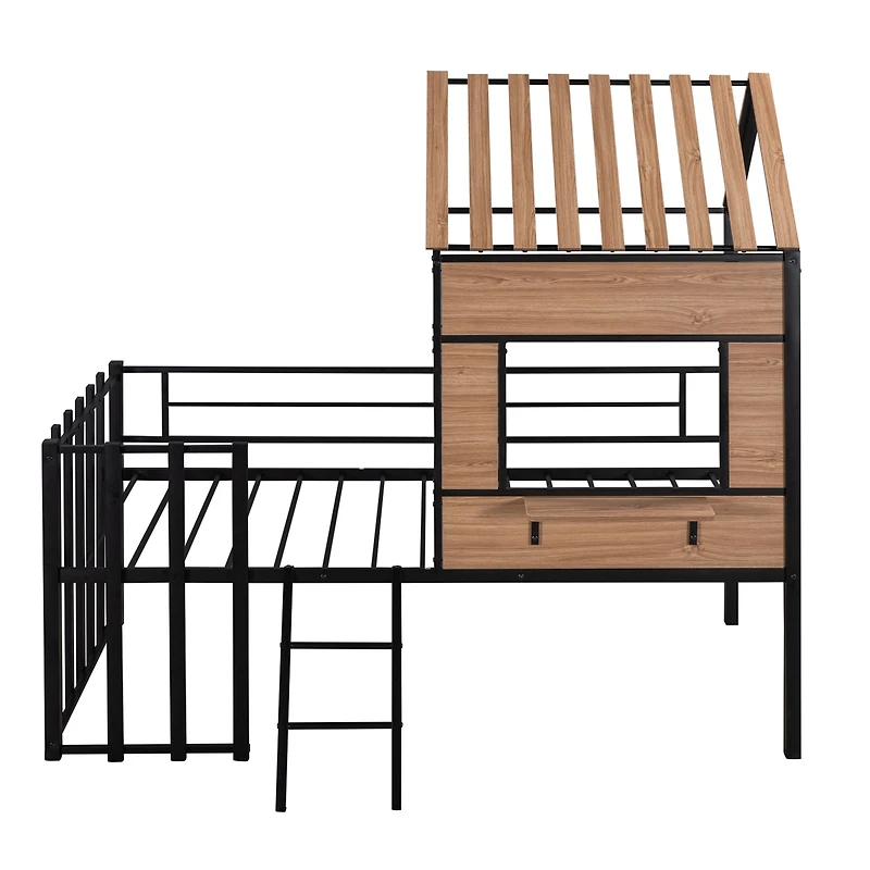 Streamdale Metal Twin Loft Bed With Roof, Window, Guardrail, Ladder