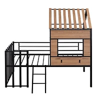 Streamdale Metal Twin Loft Bed With Roof, Window, Guardrail, Ladder