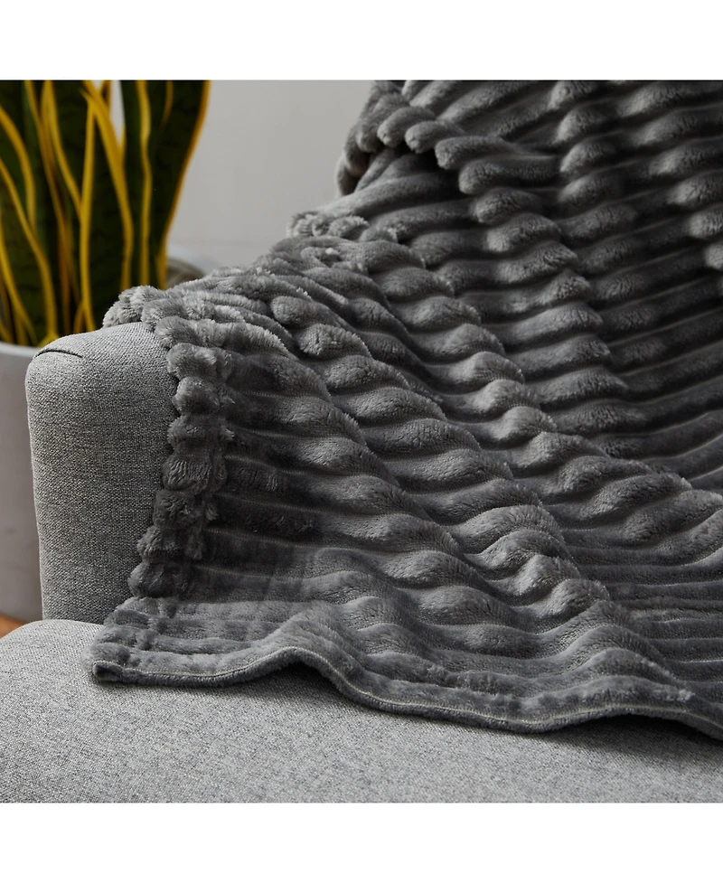 Ultra Soft & Light Ribbed Fleece Blanket - Throw/Travel 50"x60"