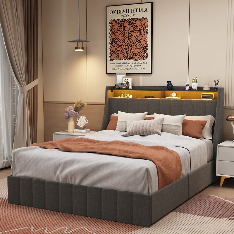 Streamdale Full Size Bed Frame with Led and Storage Drawers