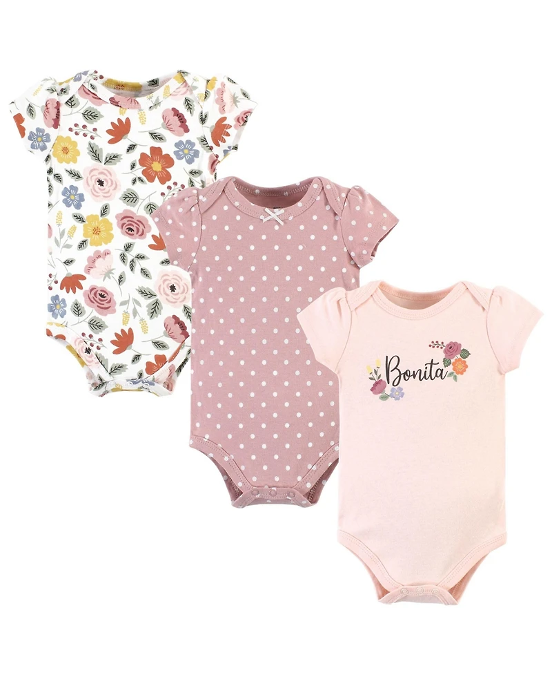 Hudson Baby Girls Cotton Bodysuits 3-Pack