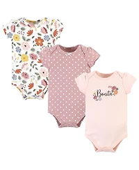 Hudson Baby Girls Cotton Bodysuits 3-Pack