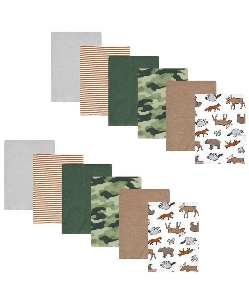 Hudson Baby Boys 12 Pack Cotton-Poly Flannel Burp Cloths