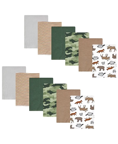 Hudson Baby Boys 12 Pack Cotton-Poly Flannel Burp Cloths