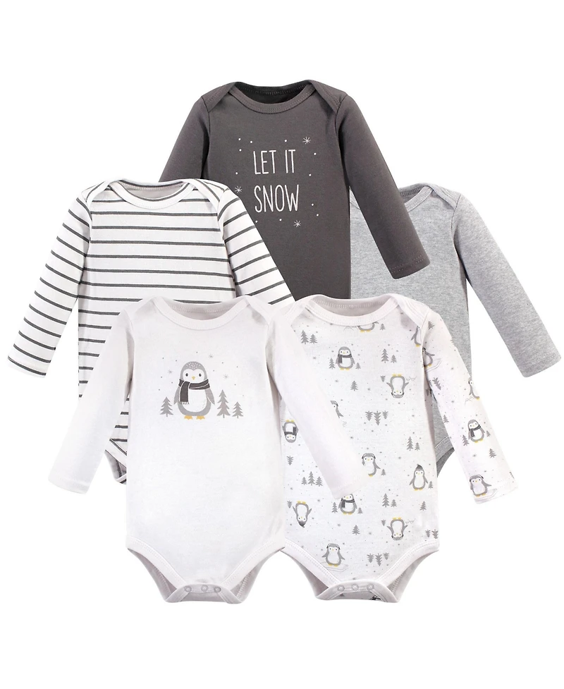 Hudson Baby Boys Cotton Long-Sleeve Bodysuits, 5-Pack