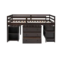 Streamdale Low Study Twin Loft Bed With Cabinet And Rolling Portable Desk