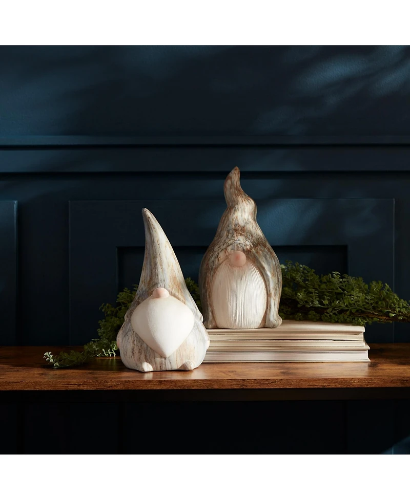 Slickblue Modern Terra Cotta Gnome Figurine With Marble Finish (Set of 2)