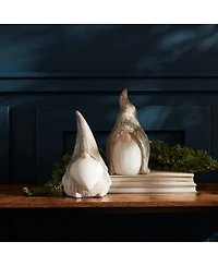 Slickblue Modern Terra Cotta Gnome Figurine With Marble Finish (Set of 2)