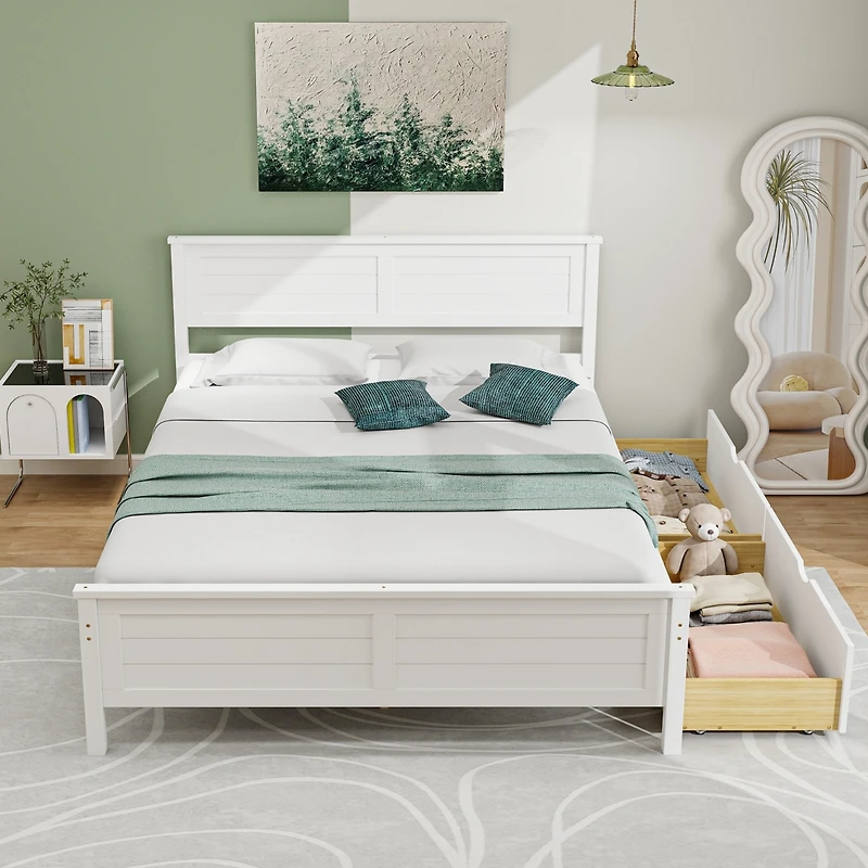 Full Bed Frame with Storage Drawers and Solid Wood Headboard