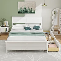 Full Bed Frame with Storage Drawers and Solid Wood Headboard