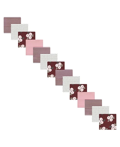 Hudson Baby Infant Girl Cotton Flannel Receiving Blankets Bundle Set, Burgundy Floral, One
