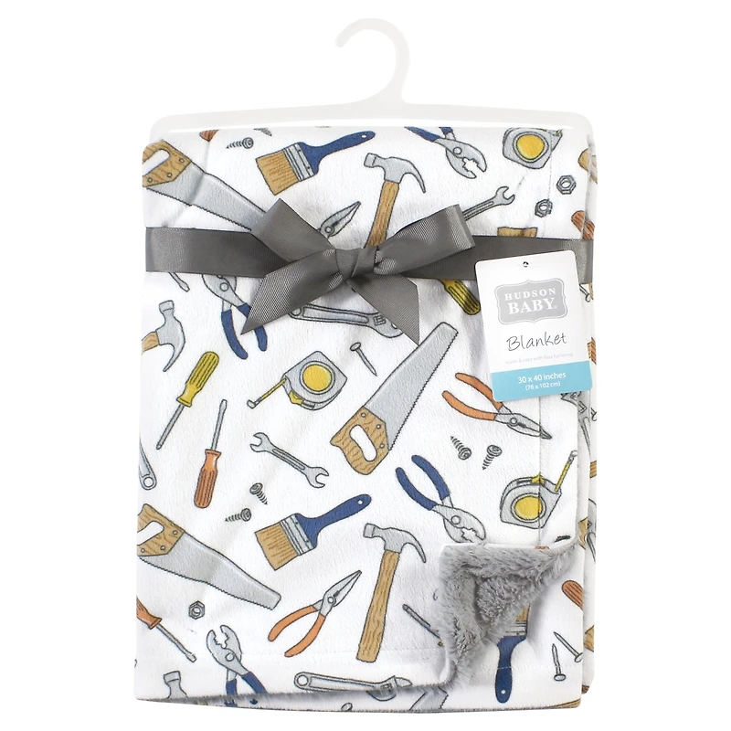 Hudson Baby Boys Velvety Plush Blanket with Fuzzy Trim and Soft Underside