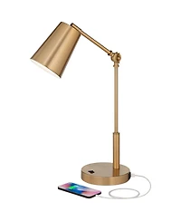 Sully Mid Century Modern Industrial Desk Table Lamp with Usb and Ac Power Outlet 23.5" High Antique Brass for Living Room Bedroom House Bedside N