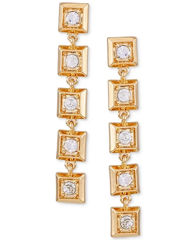 T Tahari Gold-Tone Pave Square Linear Drop Earrings