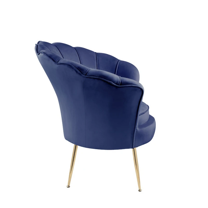 Simplie Fun Angelina Blue Velvet Scalloped Back Barrel Accent Chair With Metal Legs