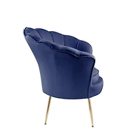 Simplie Fun Angelina Blue Velvet Scalloped Back Barrel Accent Chair With Metal Legs