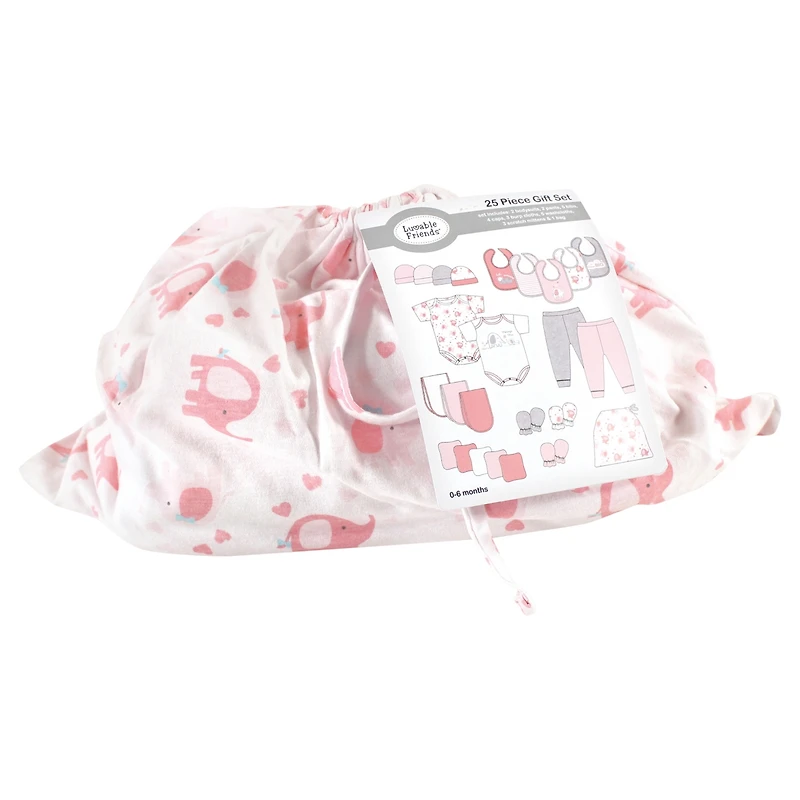 Luvable Friends Baby Girls Layette Starter Set 25pc Basic Elephant, 0-6 Months