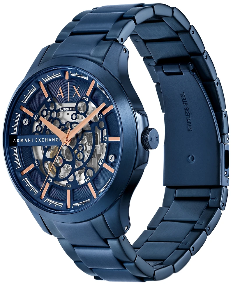 A|X Armani Exchange Men's Automatic Three-Hand Blue Stainless Steel Watch 46MM
