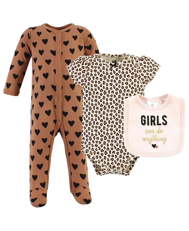 Hudson Baby Baby Girls Hudson Cotton Sleep and Play, Bodysuit and Bandana Bib