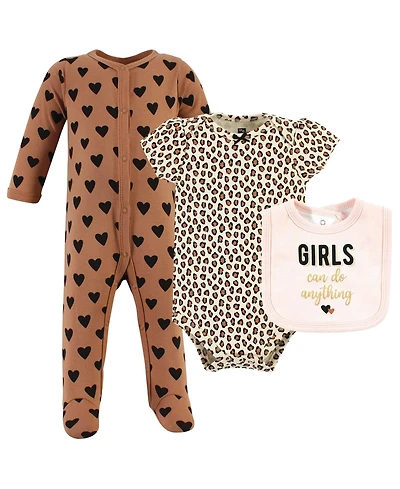 Hudson Baby Baby Girls Hudson Cotton Sleep and Play, Bodysuit and Bandana Bib