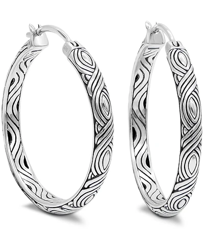 Devata 35mm Bali Woven Hoop Earrings in Sterling Silver