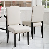 Streamdale Furniture Beige Polyester Dining Chair with Bronze Studs and Espresso Legs