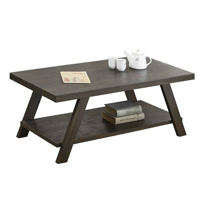 Streamdale Furniture Wood Shelf Coffee Table in Weathered Espresso