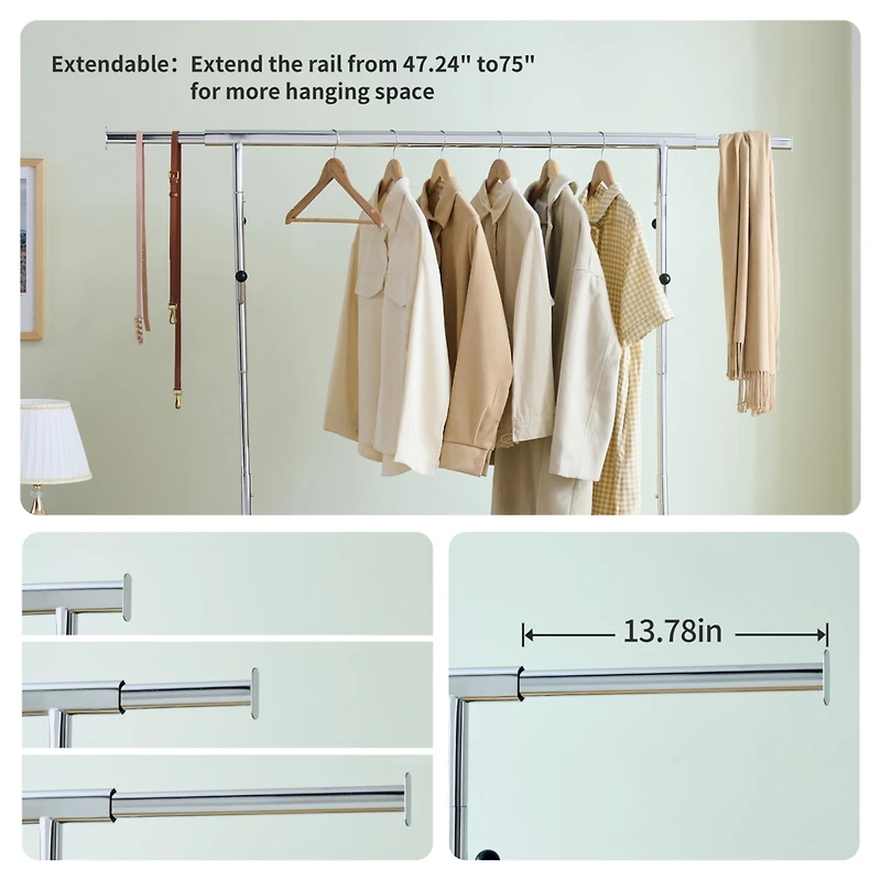 Streamdale Heavy-Duty Rolling Clothes Rack (Adjustable)