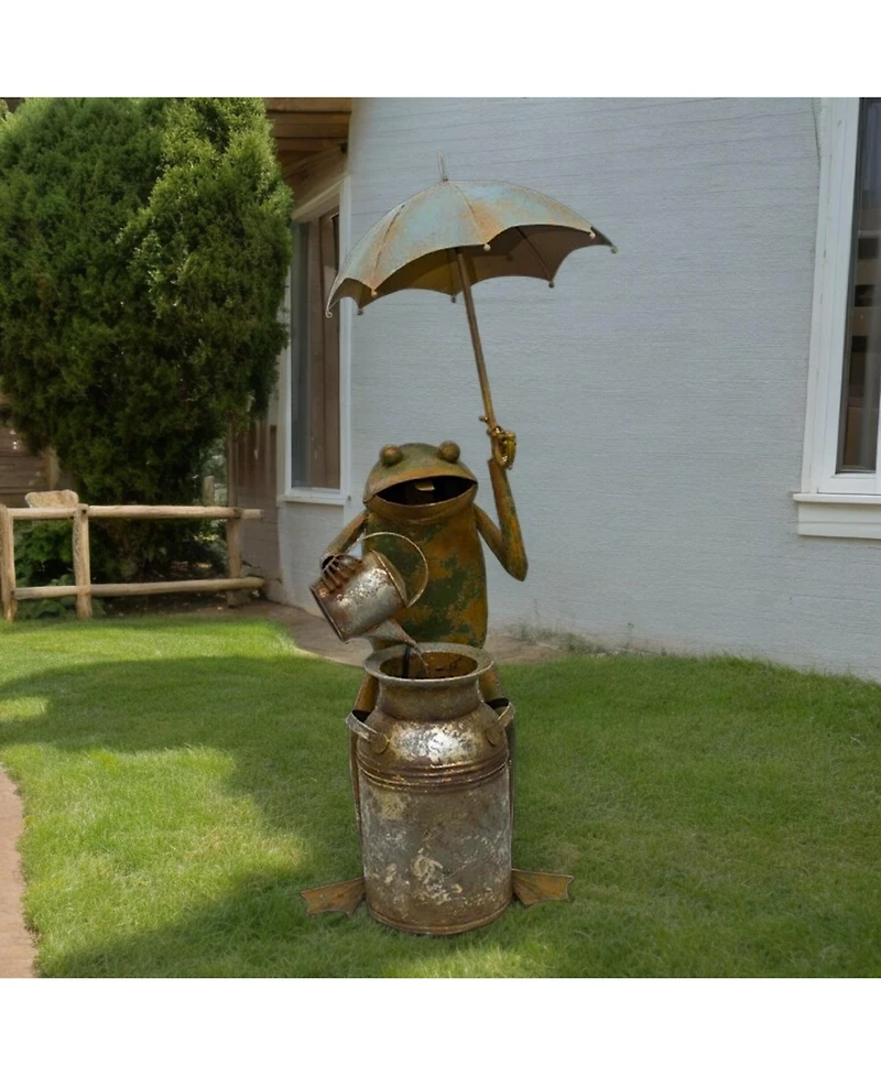 Slickblue Rustic Copper Metal Frog With Umbrella Fountain 53.75"h