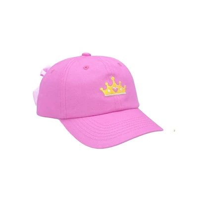Bits & Bows Girls Princess Crown Bow Baseball Hat in Magenta