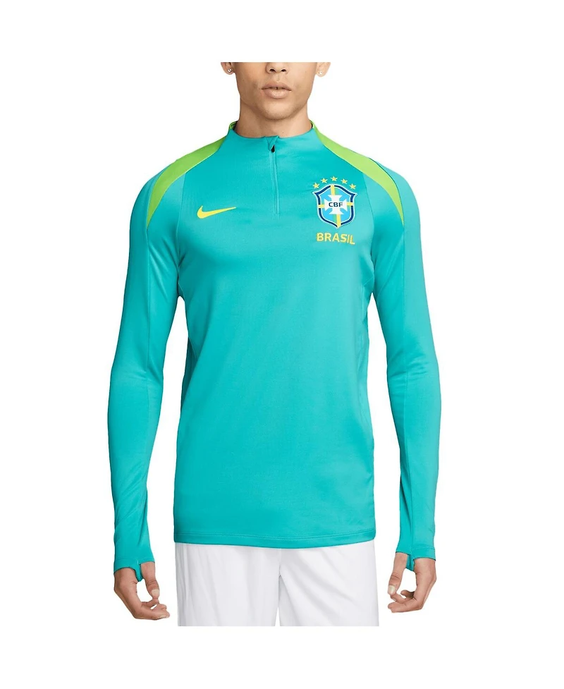 Nike Men's Aqua Brazil National Team 2024 Strike Drill Performance Quarter-Zip Pullover Top