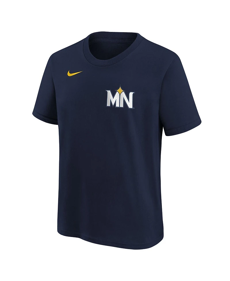 Nike Big Boys and Girls Carlos Correa Navy Minnesota Twins 2024 City Connect Name Number T-Shirt