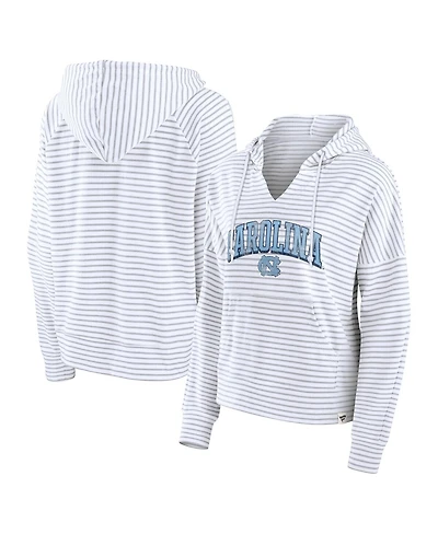 Fanatics Women's White/Gray North Carolina Tar Heels Arch Logo Striped Notch Neck Pullover Hoodie