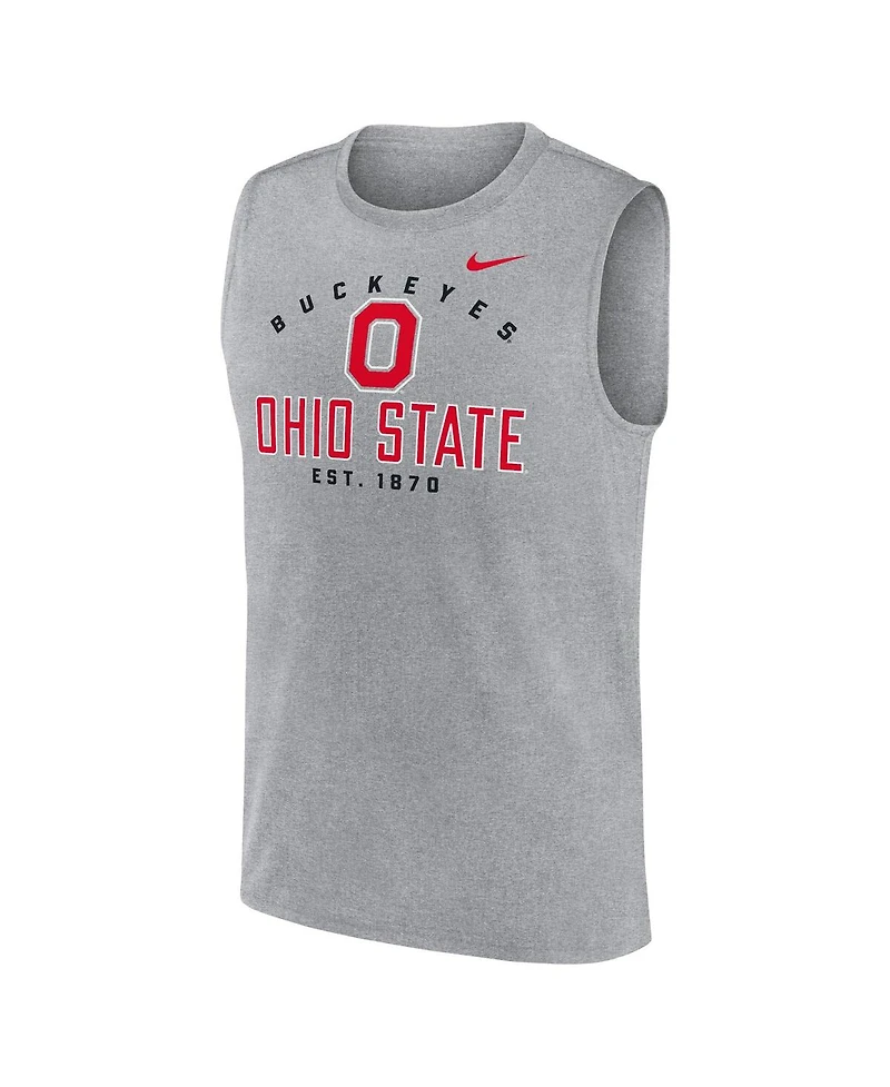 Nike Men's Heather Gray Ohio State Buckeyes Primetime Legend Lock Up Performance Muscle Tank Top