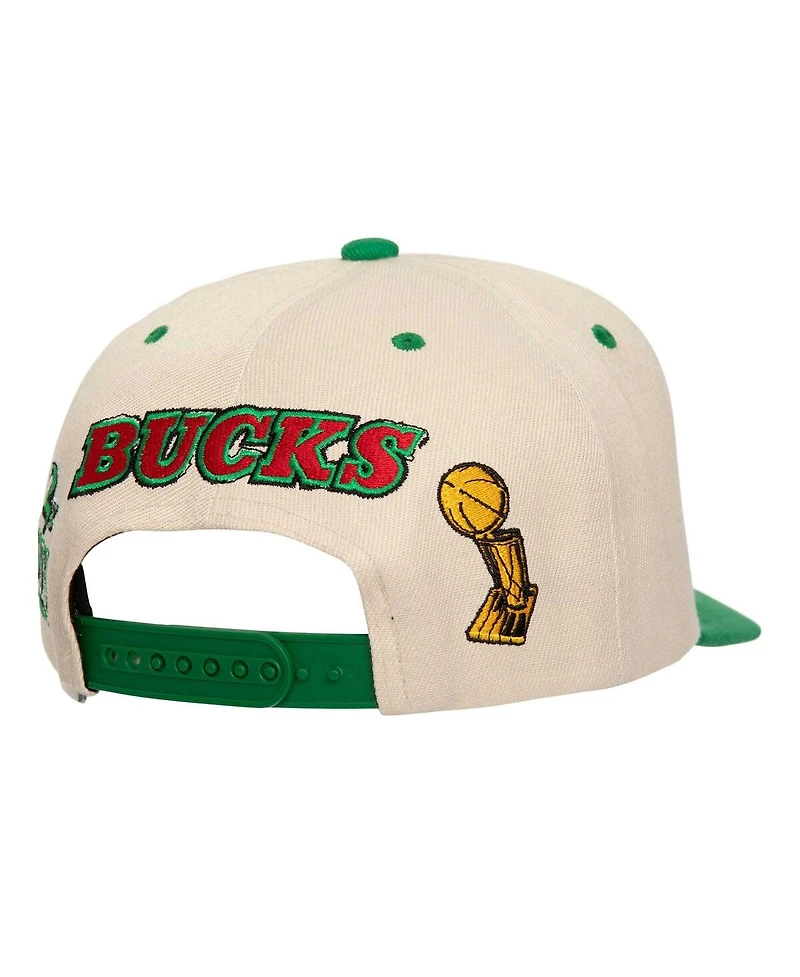 Mitchell & Ness Men's Cream/Green Milwaukee Bucks 2x Nba Champions Soul Legacy Defined Snapback Hat
