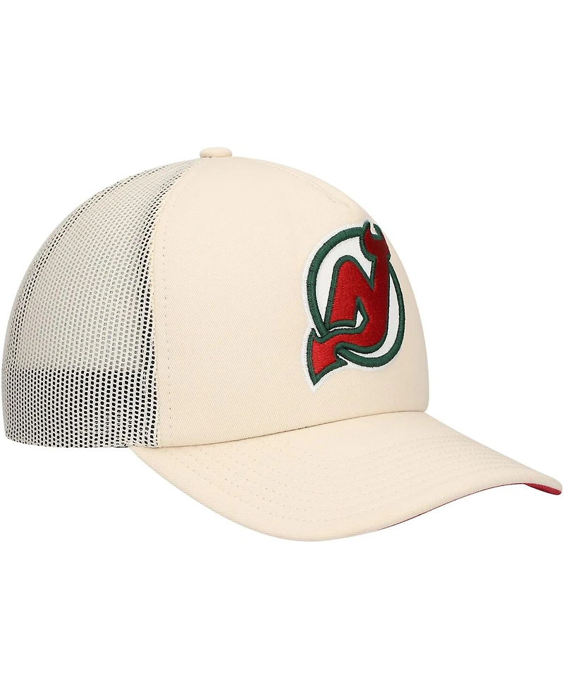 Mitchell & Ness Men's Cream New Jersey Devils Foam Front Trucker Adjustable Hat