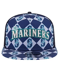 New Era Men's Navy Seattle Mariners Seeing Diamonds A-Frame Trucker 9FIFTY Snapback Hat