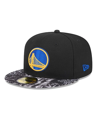 New Era Men's Black Golden State Warriors Coral Reef Visor 59FIFTY Fitted Hat