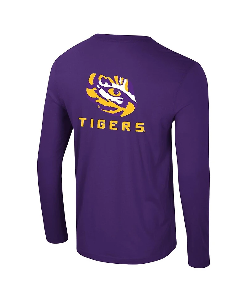 Colosseum Men's Purple Lsu Tigers Logo Lockup 3-Hit Active Blend Long Sleeve T-Shirt