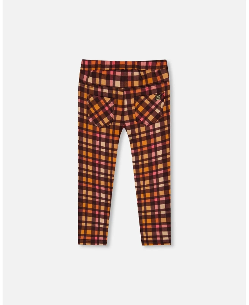 Deux par Little Girls Milano Treggings Plaid Magenta And Brown - Toddler|Child