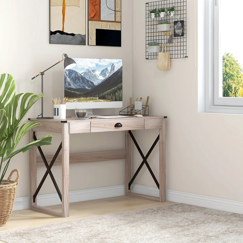 Homcom Wood Writing Gaming Desk Home Studio Series Classic Desk for Living Room